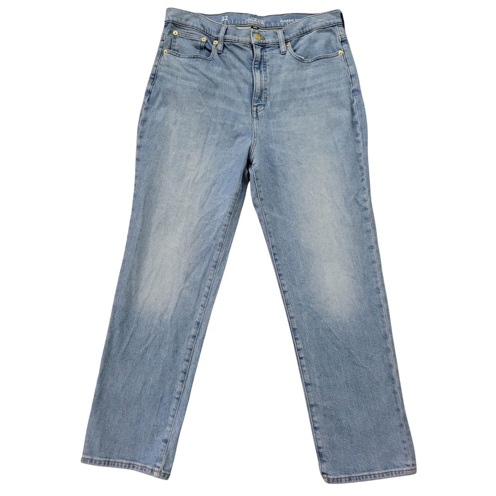 J. Crew Womens 32 Classic Straight Jeans Denim Light Stone Wash Clean Girl Prep